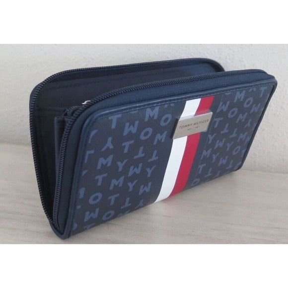 Tommy Hilfiger 69J40699 Women's Navy Signature Flag Zip Around Clutch Wallet $80 - Picture 5 of 8